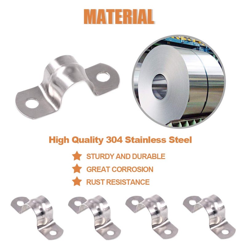 Keadic 30Pcs M20 Two Hole Strap U Bracket Tube Strap Tension Clips Stainless Steel Heavy Duty Rigid Pipe Strap Clamp, for Pipe Fixing - Image 5